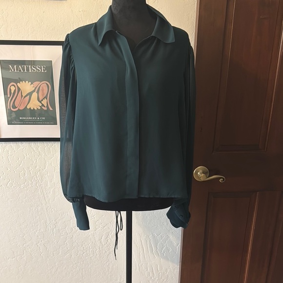 Calvin Klein Collection Tops - Calvin Klein Collection Green Long Sleeve Button Down Blouse- NWOT